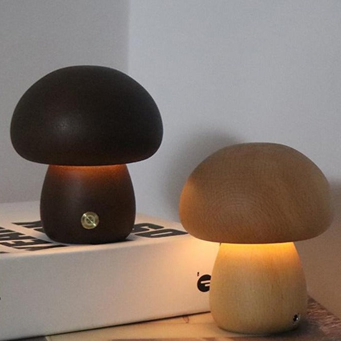 VerdaMuse Wireless Table Lamp with Wood Effect and Mushroom Shape - Compact and Convenient