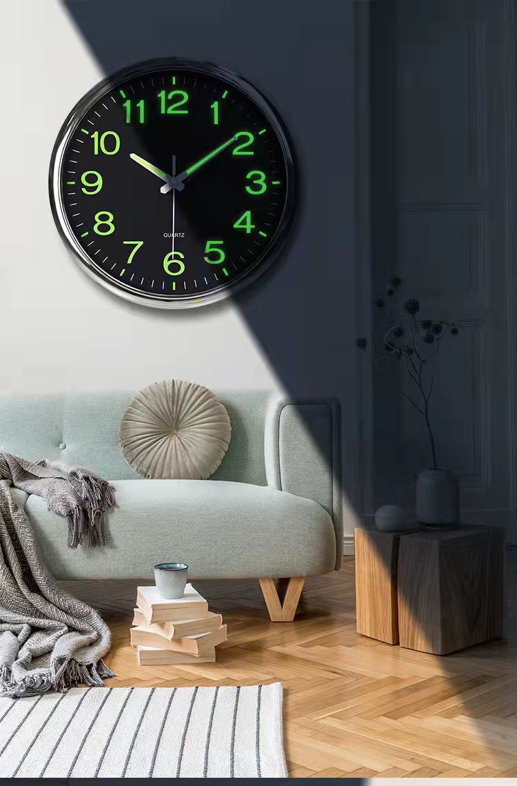 NightGlow - Glow-in-the-Dark Wall Clock, Silent Operation and 30 cm Large