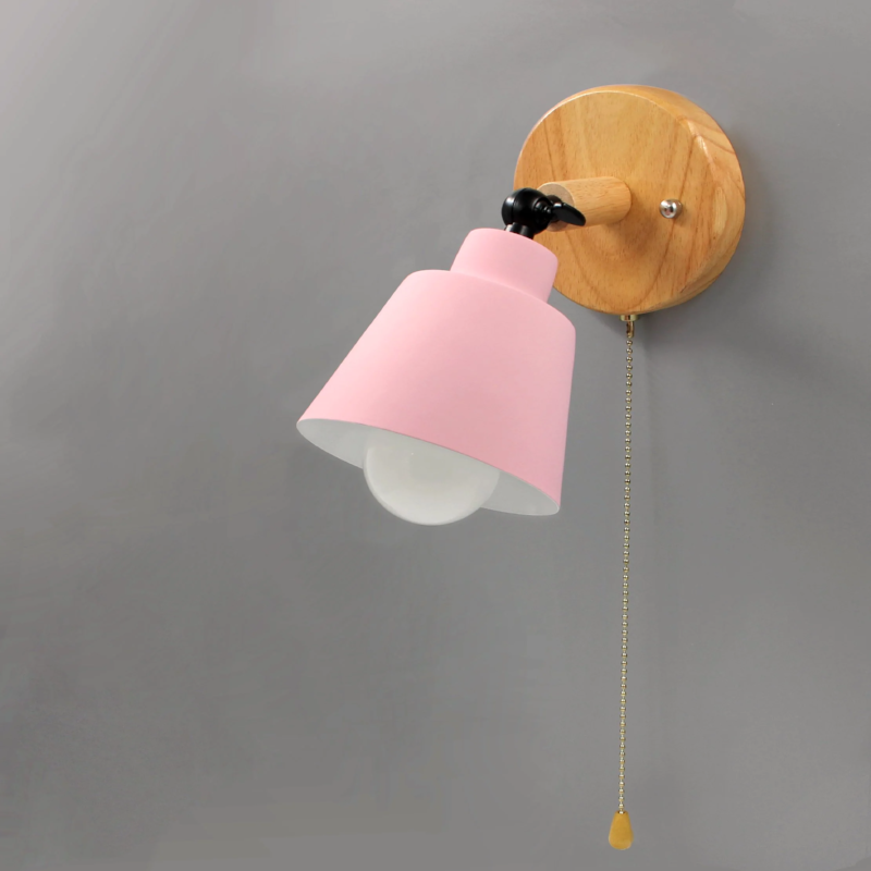 Wooden Wall Lamp with Pull Switch - Minimalist Design for Bedroom and Living Room