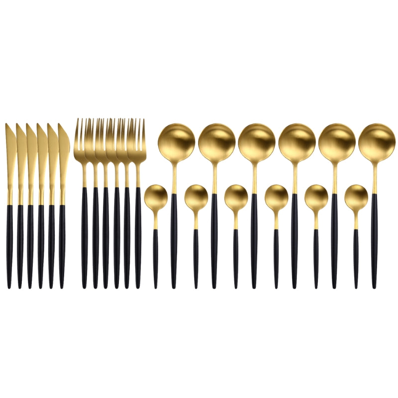 GlamBlend - Black-Gold Cutlery Set (24 pieces) for Elegant Table Decoration