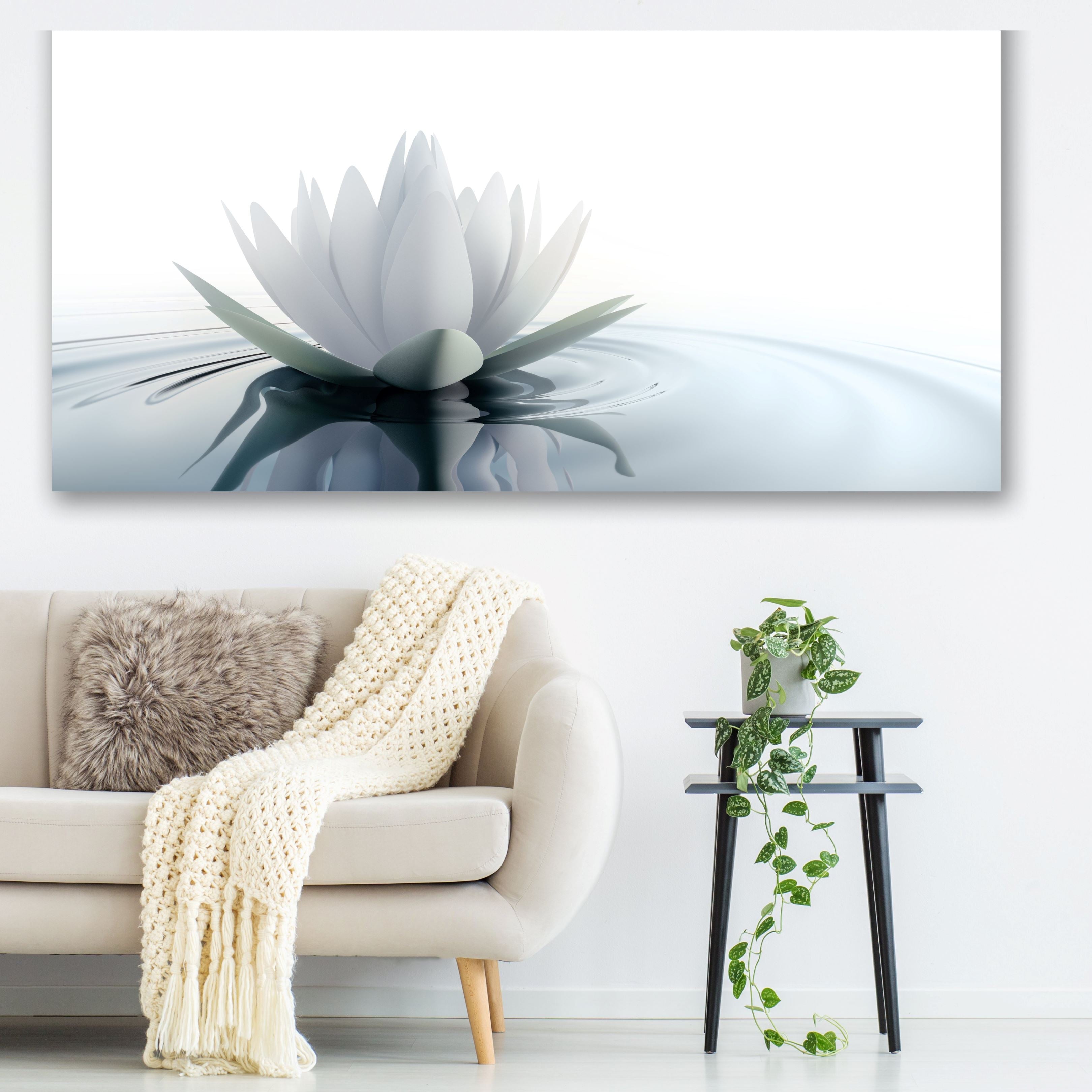 Italian Inspired Canvas Painting - Lotus Flower on Wooden Frame