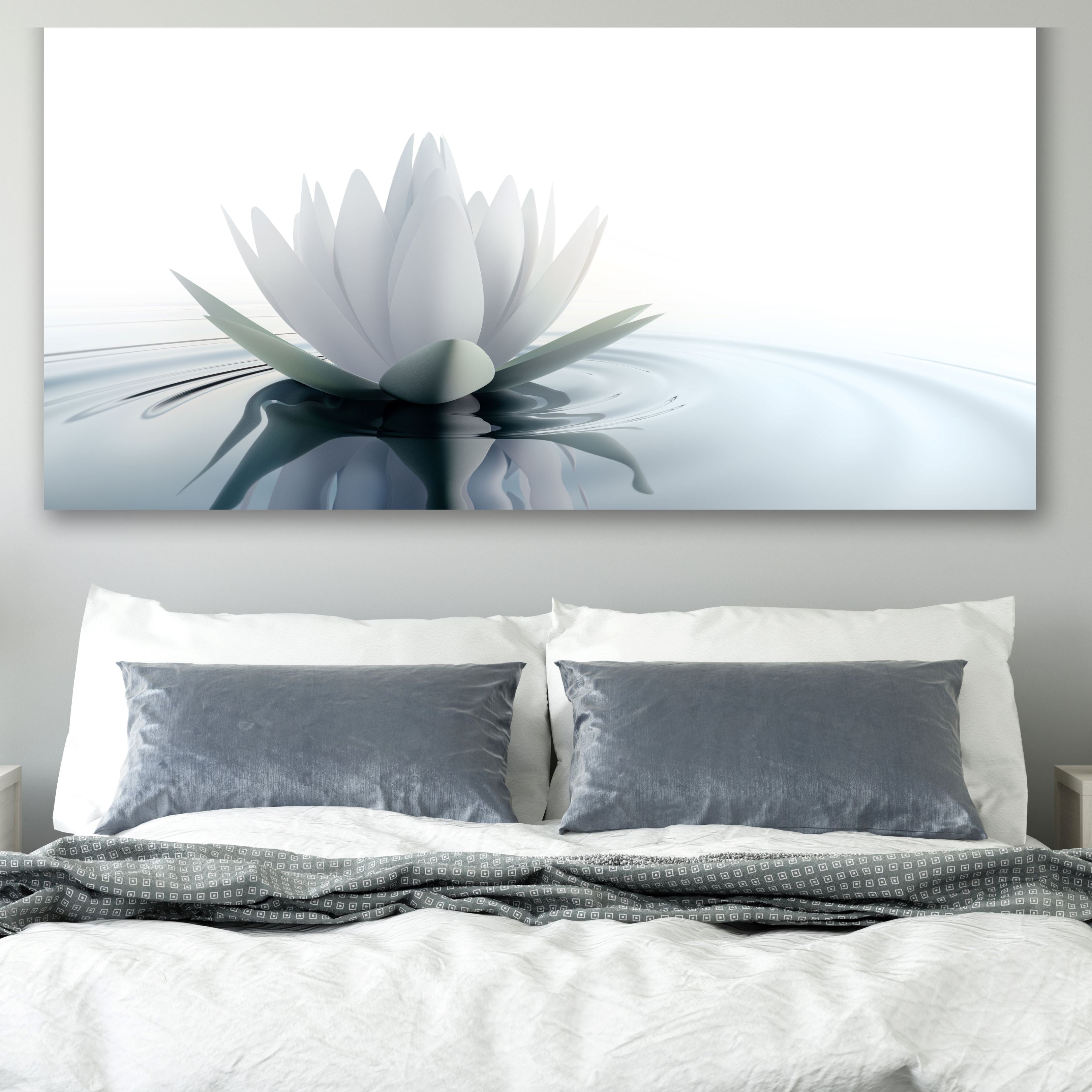 Italian Inspired Canvas Painting - Lotus Flower on Wooden Frame