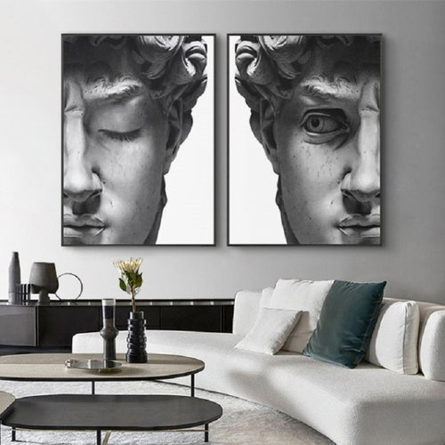 Artivo Art Print on Canvas - Statue of David by Michelangelo with Wooden Frame