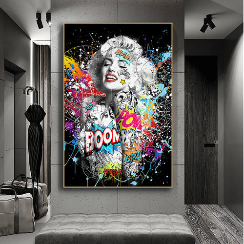 Art Print on Canvas Marilyn Monroe - Pop Art Painting with Wooden Frame