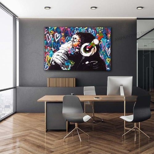 Monkey on Canvas – Modern Art Painting with Wooden Frame