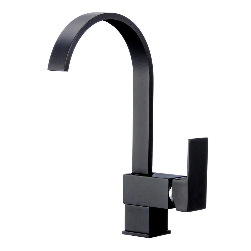 Flat kitchen tap made of solid brass – Sleek matte black finish