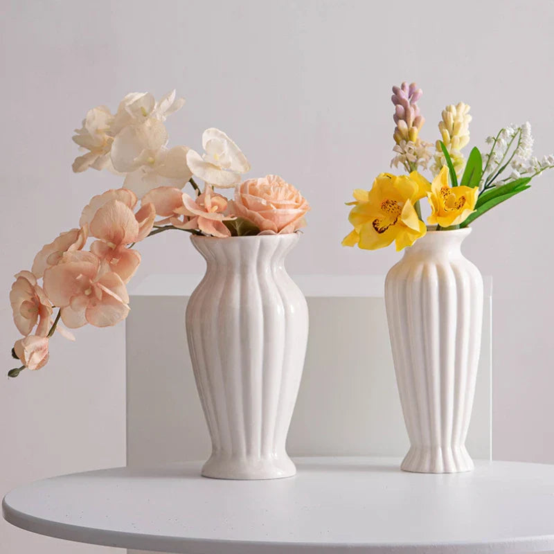 LunaVase - White Minimalist Ceramic Vase with Large Opening (15-25 cm) - Perfect for Dried Flowers & Elegant Table Decor