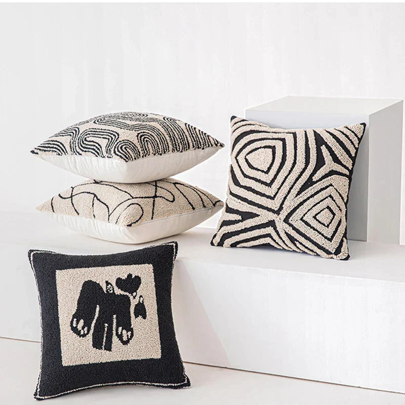 Norwegian Beige and Black Cushion Cover with Abstract Pattern – 45 x 45 cm