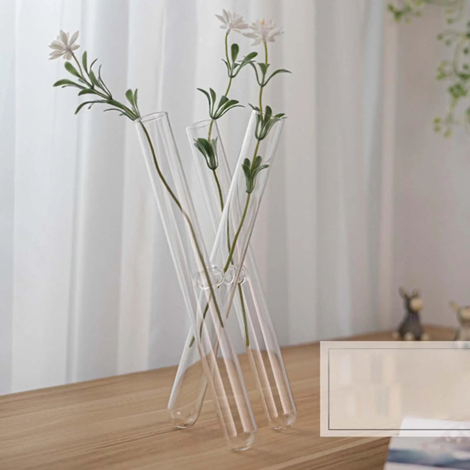 Floréva Test Tube Vase - Glass Decoration with Wooden Frame, 3 Columns for Flower Arrangements in Living Room