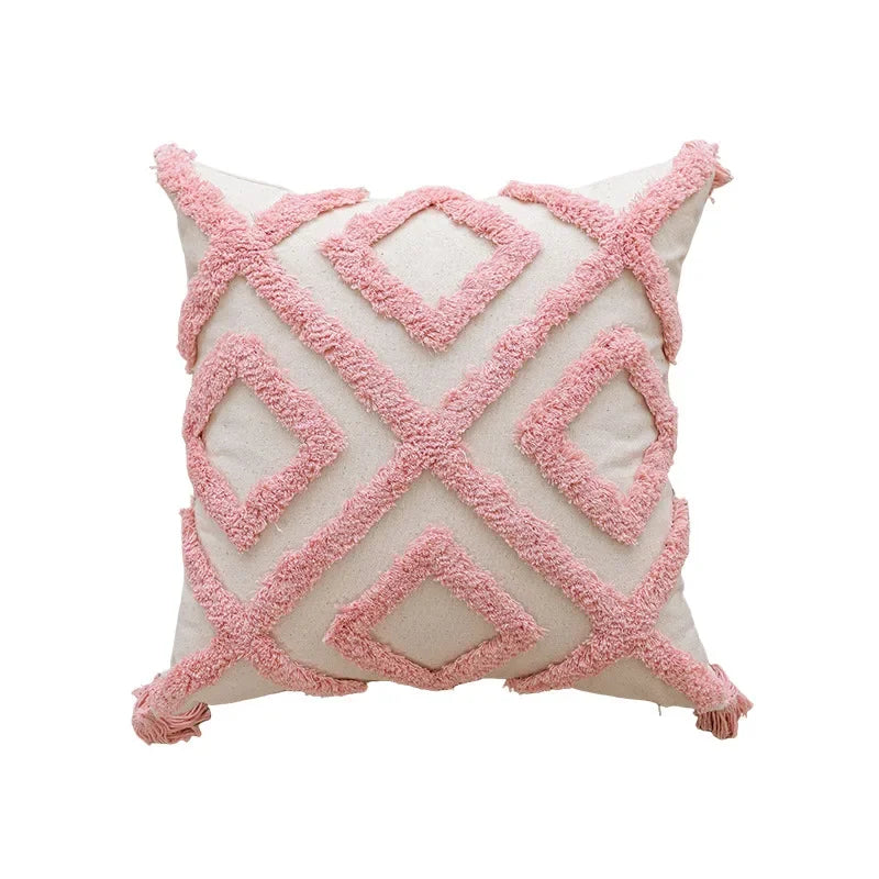 Pink Norwegian Geometric Cushion Cover - 45x45 cm Embroidered Cotton Cover