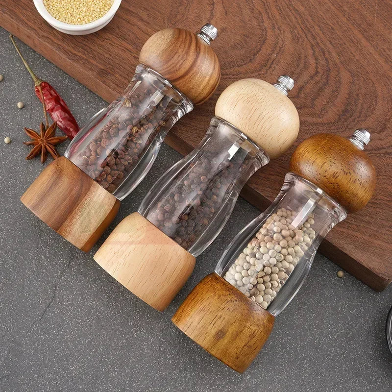 Salt and Pepper Mill Set - Manual Mill with Ceramic Mechanism - Wooden Finish