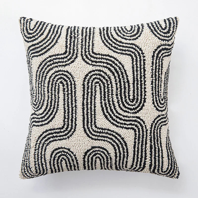 Norwegian Beige and Black Cushion Cover with Abstract Pattern – 45 x 45 cm