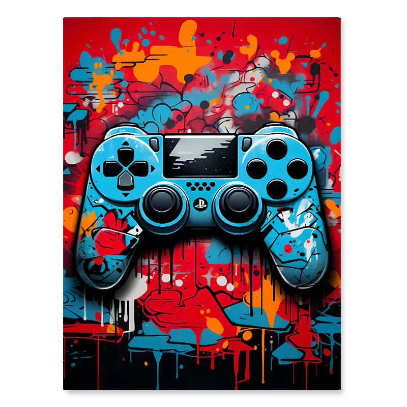 Graffiti-style Game Controller Poster - Colourful Canvas Wall Decoration for Boys' Room