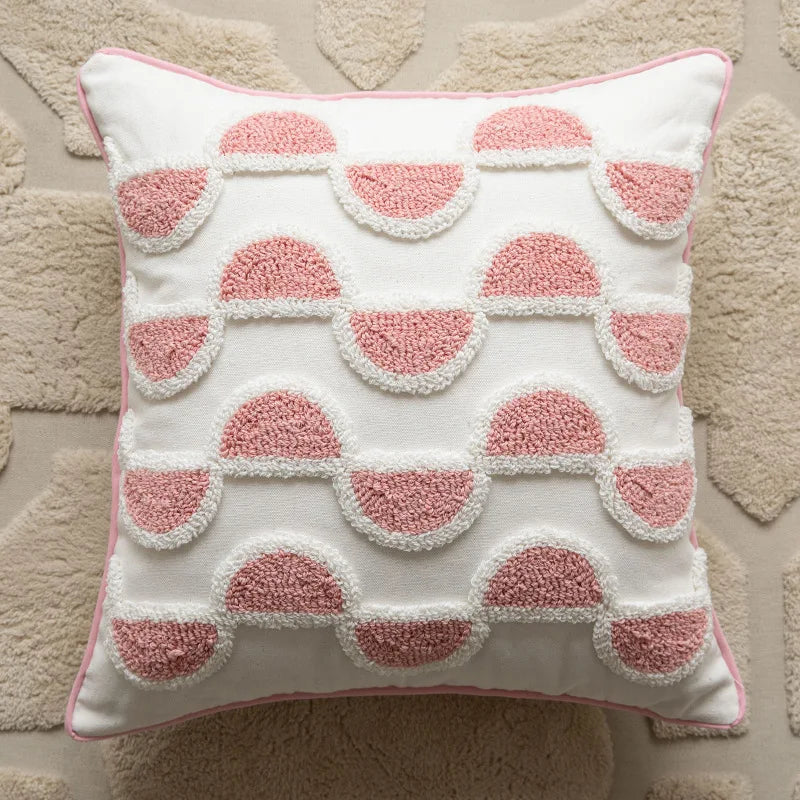 Pink Norwegian Geometric Cushion Cover - 45x45 cm Embroidered Cotton Cover