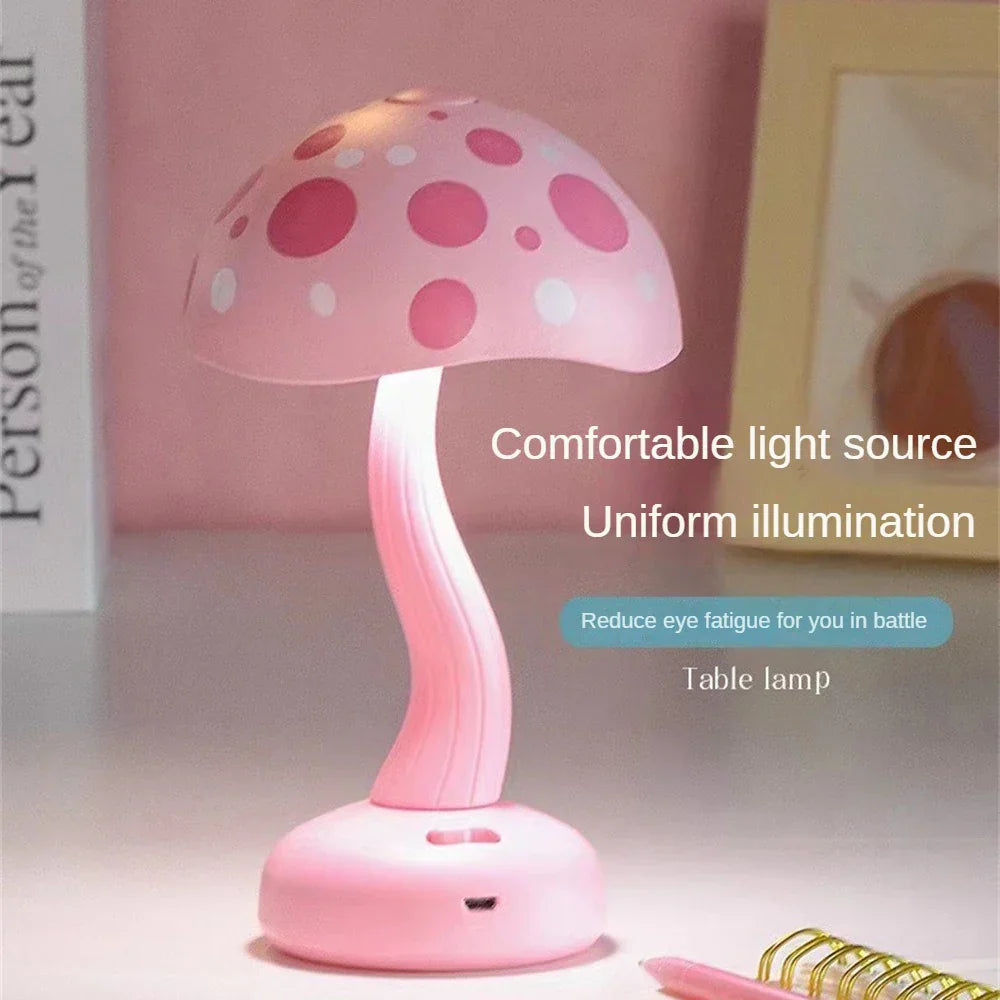 Small Modern LED Mushroom Lamp - USB Rechargeable Night Light with Adjustable Brightness Levels