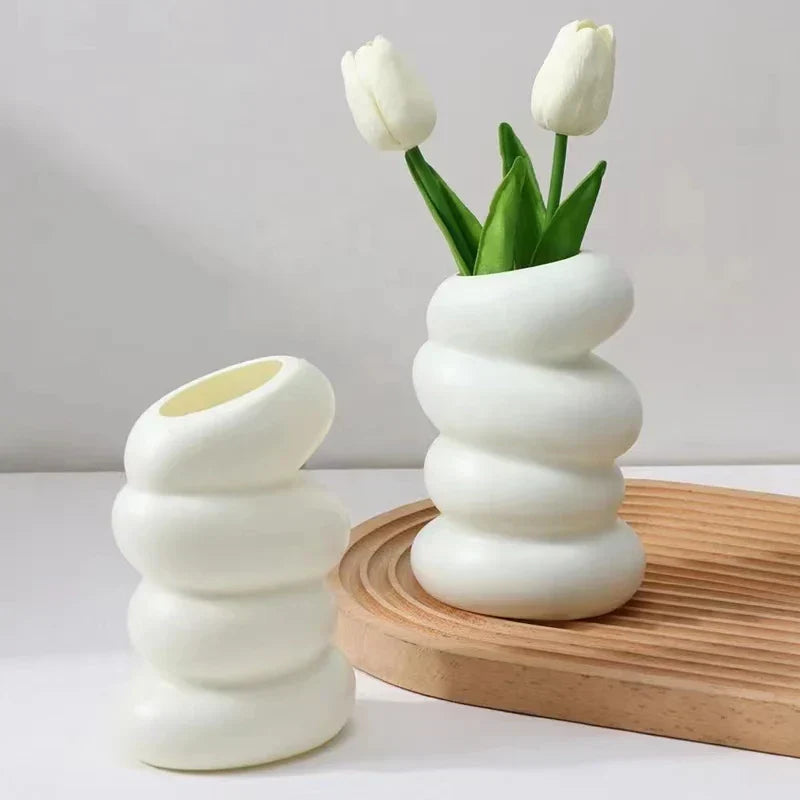 White Plastic Spiral Vase - Modern Flower Holder for Bedroom and Kitchen Decoration