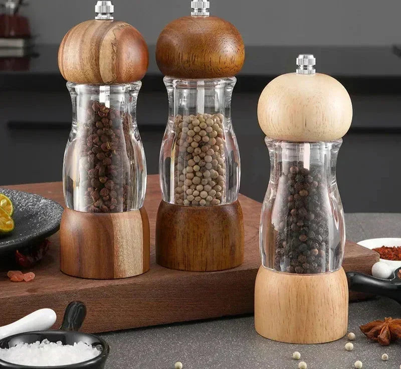 Salt and Pepper Mill Set - Manual Mill with Ceramic Mechanism - Wooden Finish