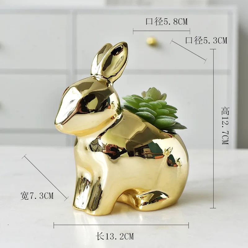 Norwegian Golden Rabbit Ceramic Plant Pot - Decorative Planter for Succulents