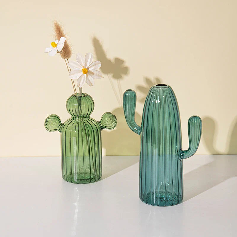 Green Cactus Glass Vase - Table Decoration