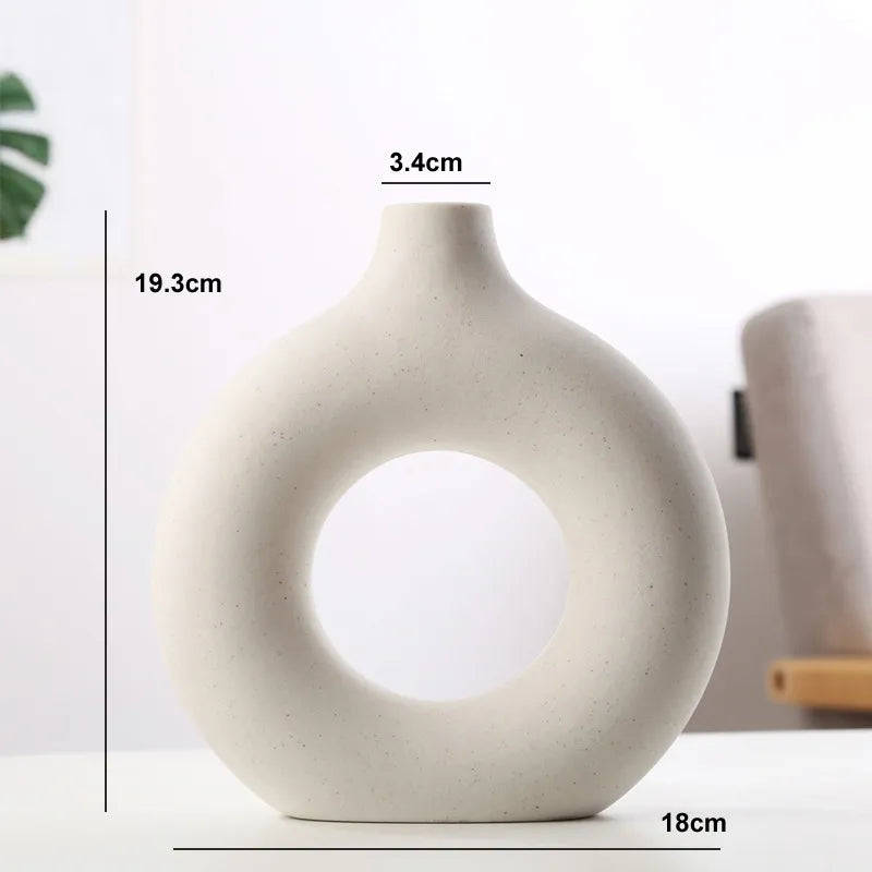 Ceramova Hollow Round Vase – Elegant Ceramic Flower Pot for Modern Living Room Décor