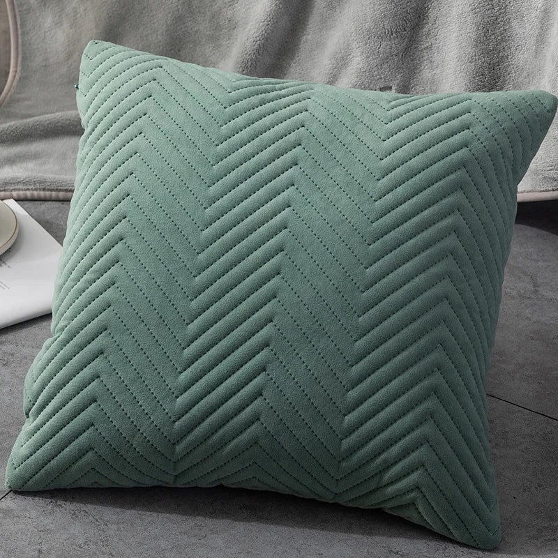 Quilted Velvet Cushion Cover - Solid Colour with Wavy Pattern, 45x45cm