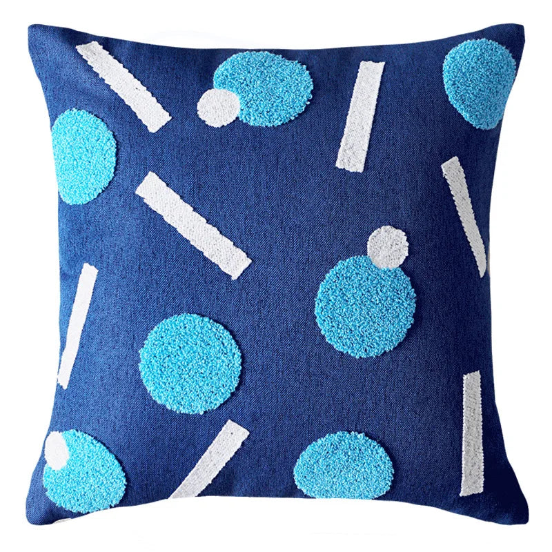 Blue Norwegian Cushion Cover with Geometric Design - Resin Details - 45x45cm and 30x50cm