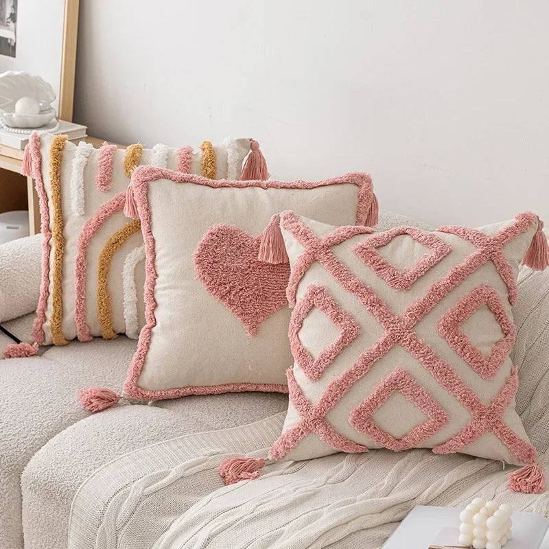 Pink Norwegian Geometric Cushion Cover - 45x45 cm Embroidered Cotton Cover