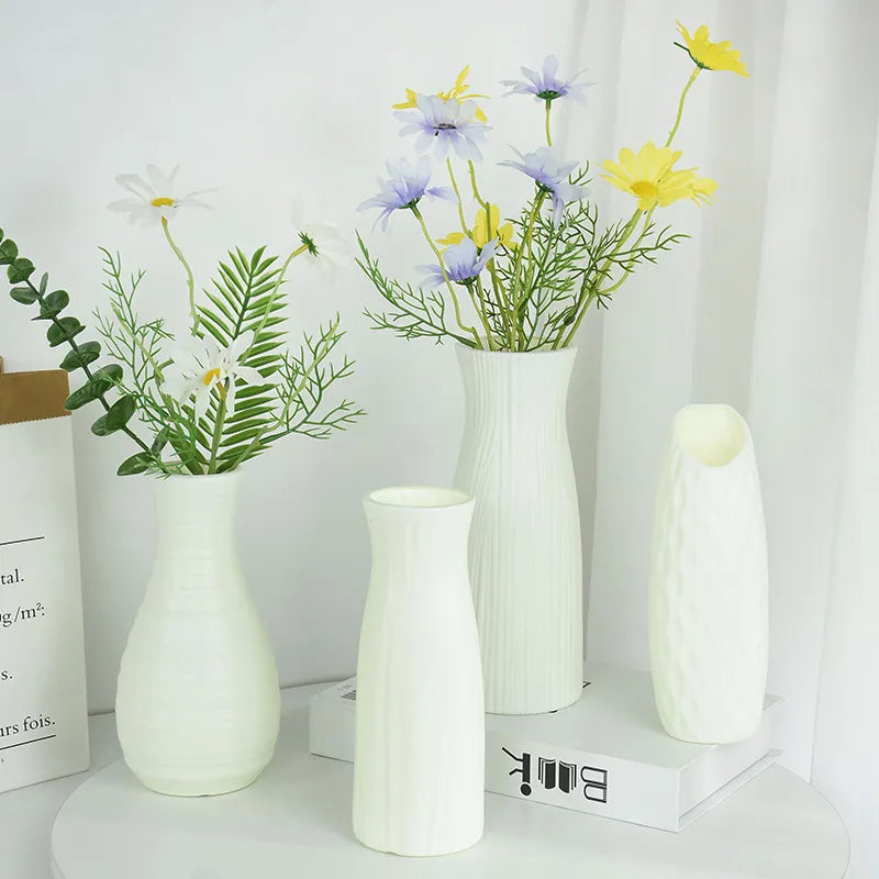 VerdaLuxe White Plastic Vase for Flowers - Simple Table Decoration for Home Use