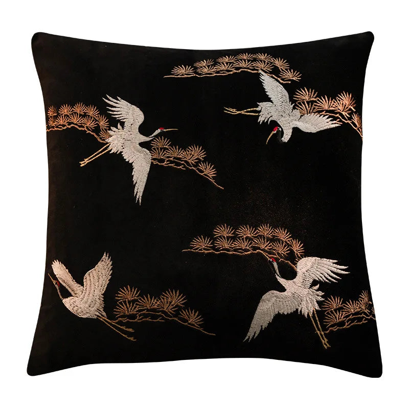 Norwegian Crane Cushion Cover with Embroidered Design for a Stylish Interior