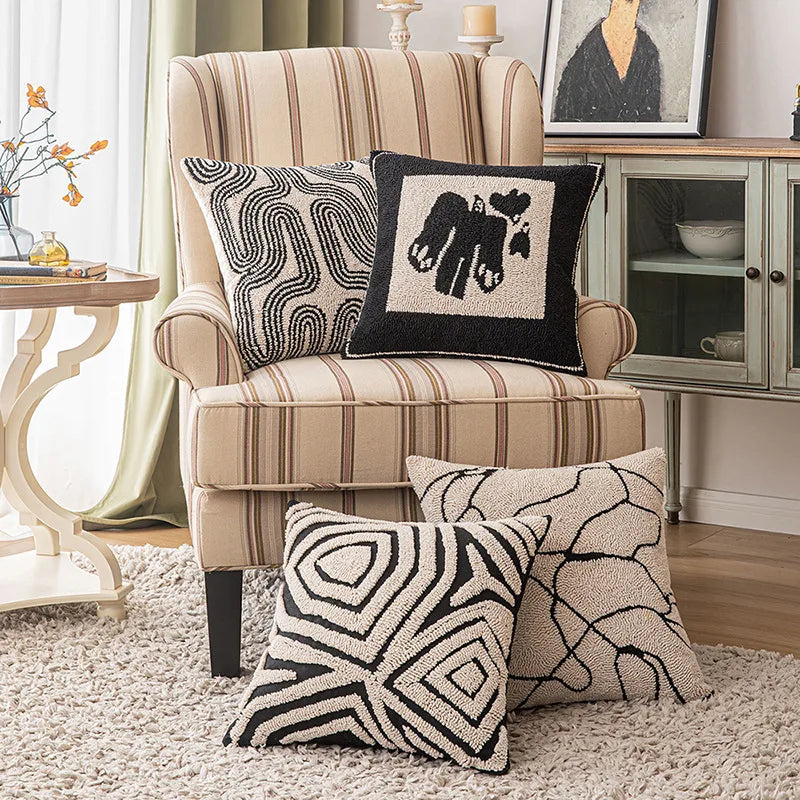 Norwegian Beige and Black Cushion Cover with Abstract Pattern – 45 x 45 cm