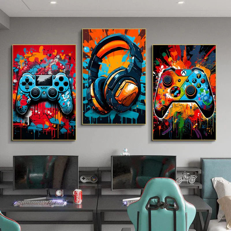 Graffiti-style Game Controller Poster - Colourful Canvas Wall Decoration for Boys' Room