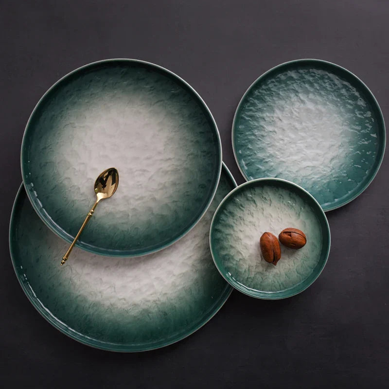 Green Ceramic Plate Set – Luxury Dining Tableware