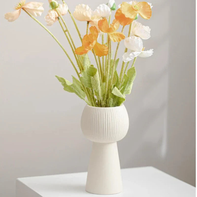 Aureva Vase - Elegant Cream Ceramic with Striped Design for Floral Arrangements