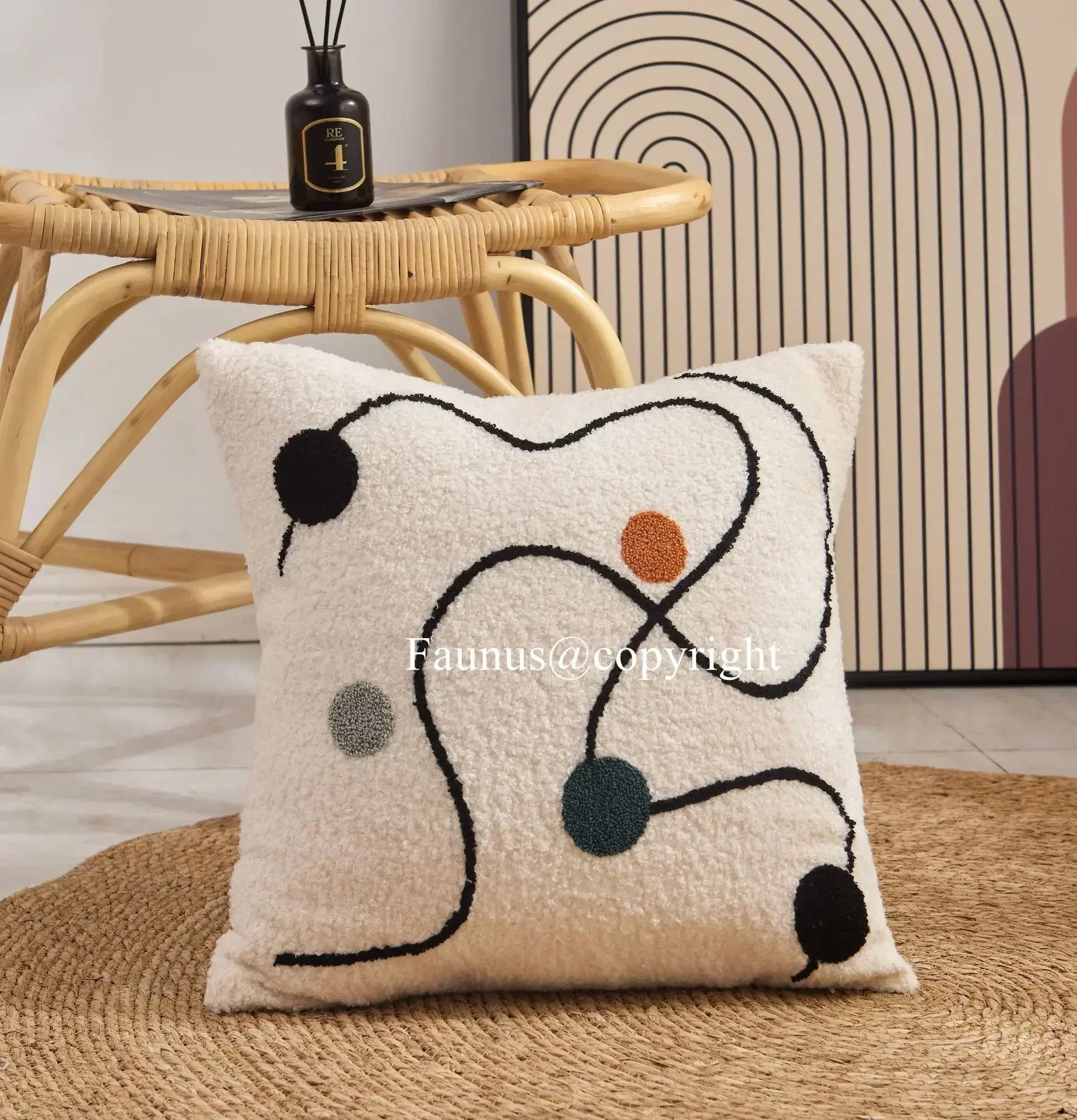 Norwegian Beige White Cushion Cover with Abstract Art - 45x45 cm Decorative Cushion