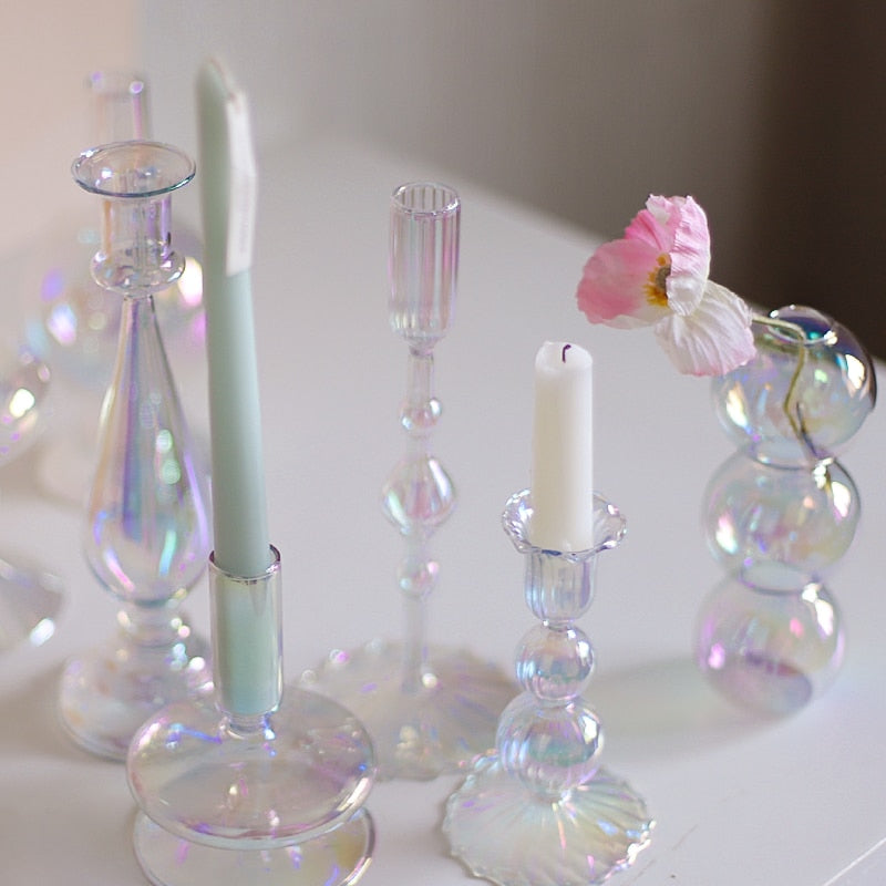 Glass Rainbow Candle Holder