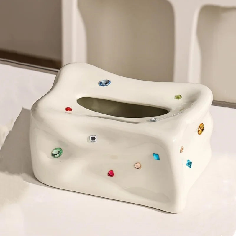 Norwegian Heart Gemstone Tissue Box and Paper Towel Holder – Desk Storage Box and Interior Accessory