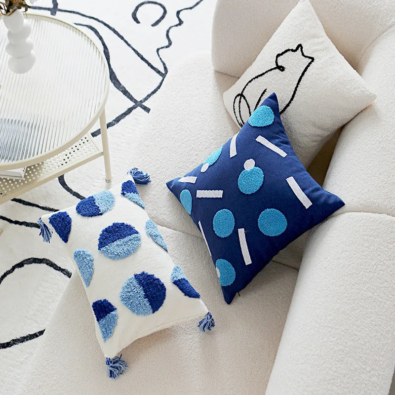 Blue Norwegian Cushion Cover with Geometric Design - Resin Details - 45x45cm and 30x50cm