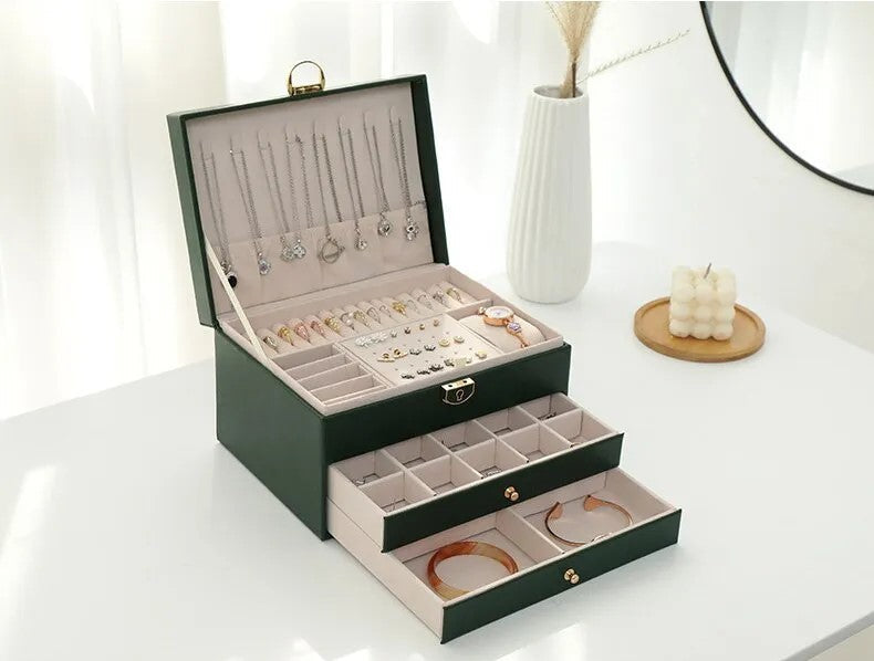 Leather Jewellery Box - Multi-Layer Design - Compact & Spacious Organisation