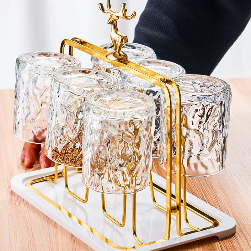 Whiskey Glass Set – Decanter Set – Luxe Glasses with Reindeer Drying Rack