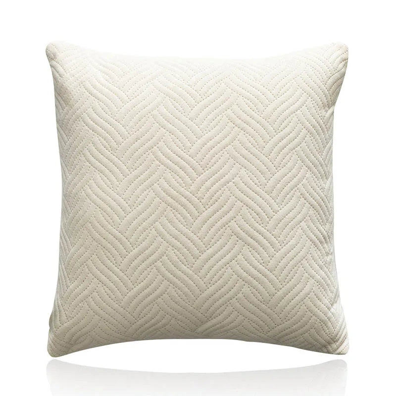 Quilted Velvet Cushion Cover - Solid Colour with Wavy Pattern, 45x45cm