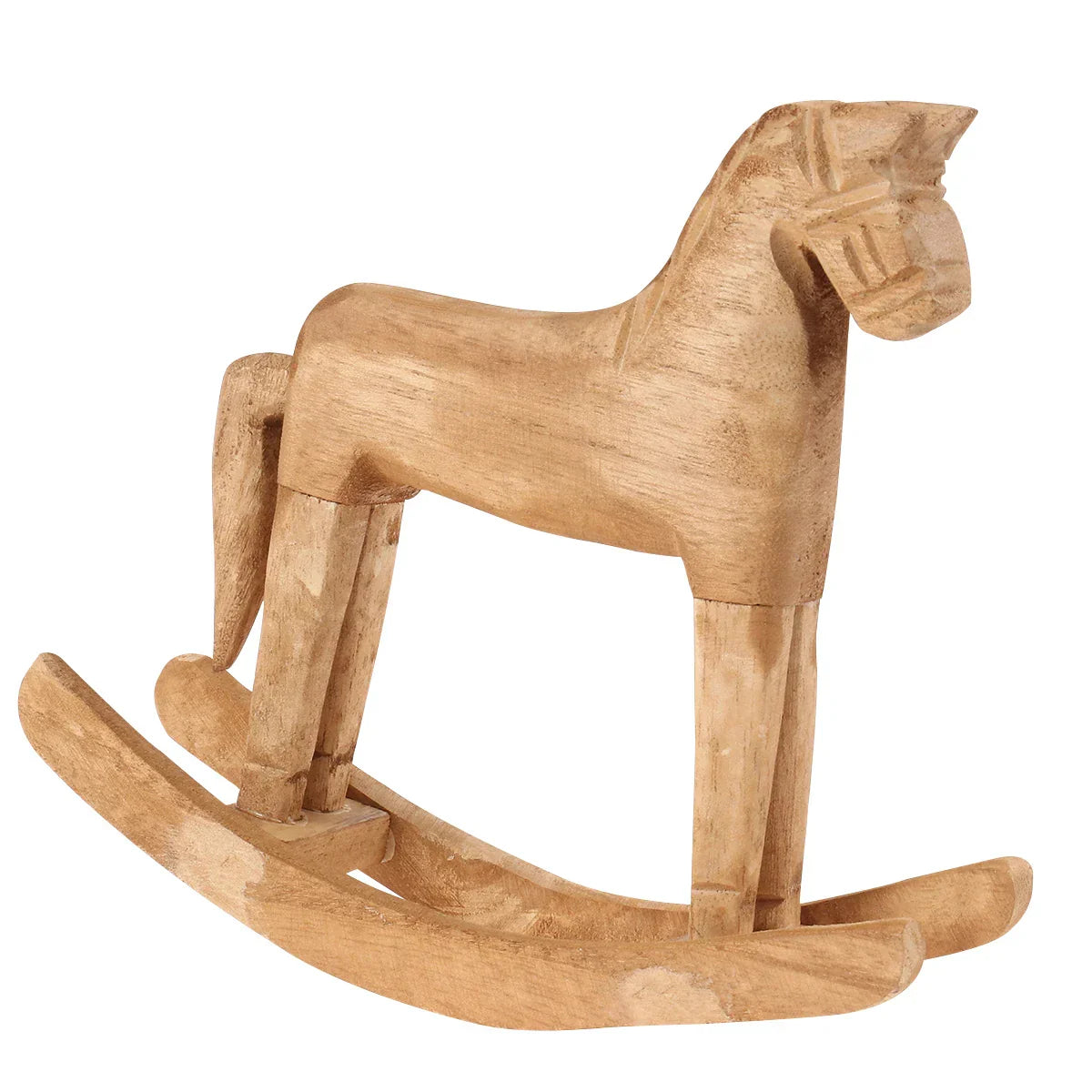 Wooden Rocking Horse Figurine - Vintage Decorative Wooden Horse for Living Room, Office and Children's Room