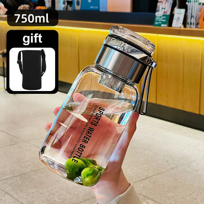 Glass Water Bottle with Strap – Transparent and Generous Capacity