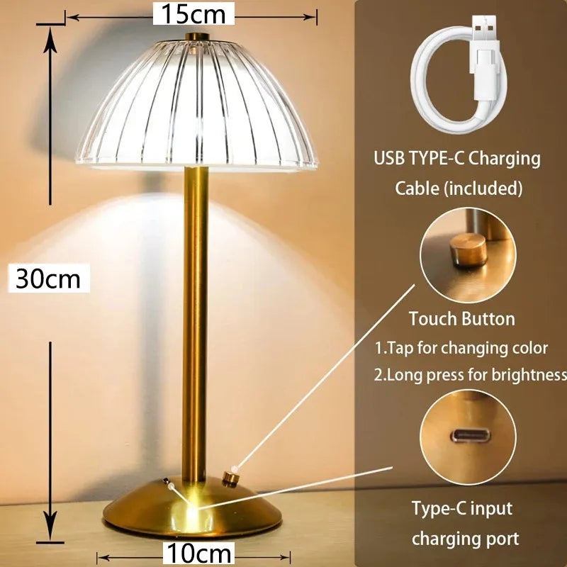 Wireless LED Table Lamp with Touch Control – Rechargeable and Dimmable in 3 Light Colours – For Bedroom, Living Room, Restaurant or Bar