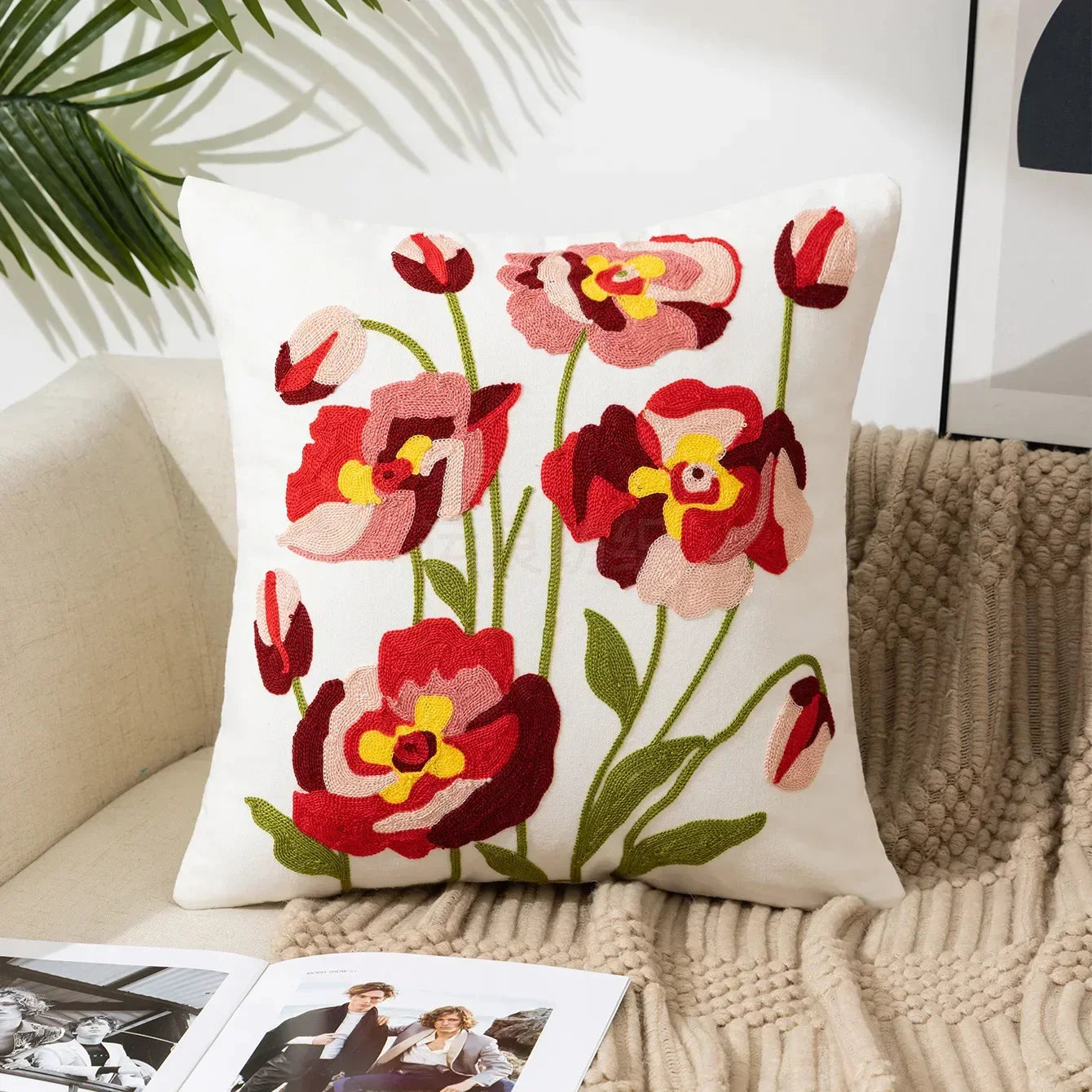 Norwegian Embroidered Flower Cushion Covers – Decoration with Natural Plants