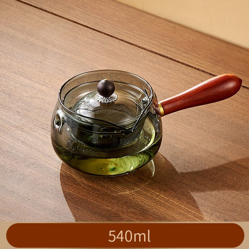 Transparent Glass Teapot with Wooden Handle - Norwegian Design, Heat-Resistant Glass, 540 ml Capacity