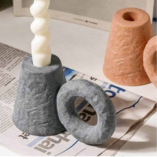 Ceramic Candle Holder with Ring - Vintage Look