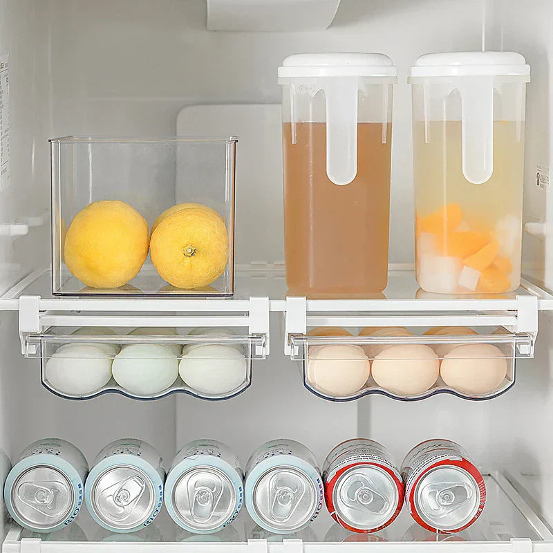 Egg Holder for Fridge - Space-Saving Sliding Drawer - Under-Shelf Storage