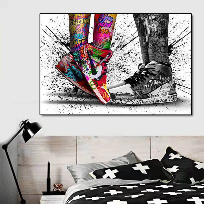 Artwork on Canvas with Graffiti Sneakers – Wooden Frame, Vibrant Colours, High-Quality Print