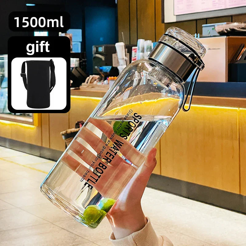 Glass Water Bottle with Strap – Transparent and Generous Capacity