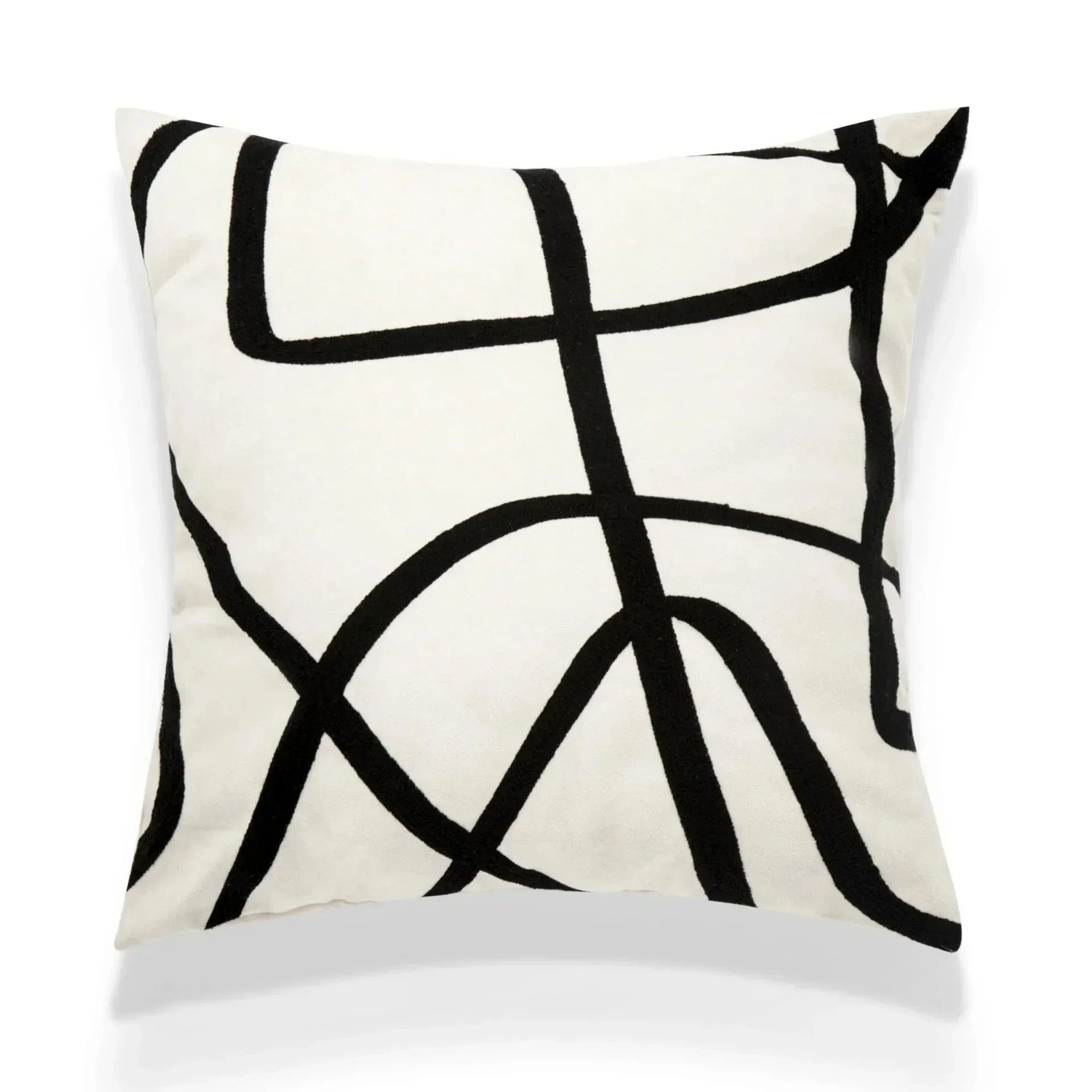 Norwegian Beige White Cushion Cover with Abstract Art - 45x45 cm Decorative Cushion